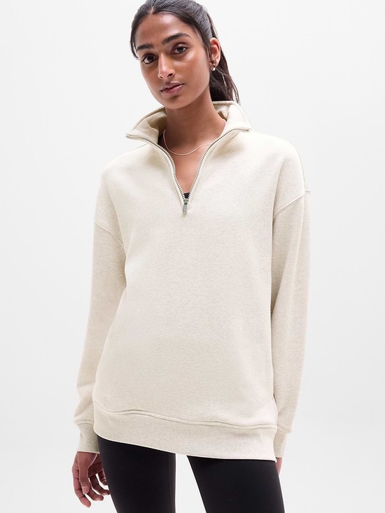 Athleta Tops - Athleta Heathered Cream Quarter-Zip Pullover